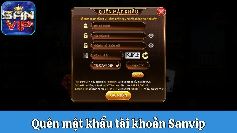 Quên mật khẩu tài khoản Sanvip